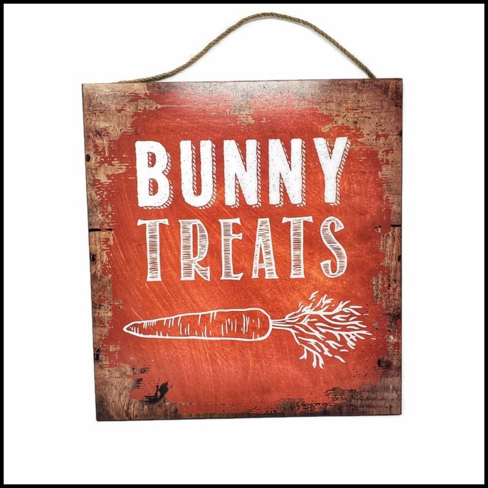 Bunny Treats Wall Art Wood Sign With Rope Hanger